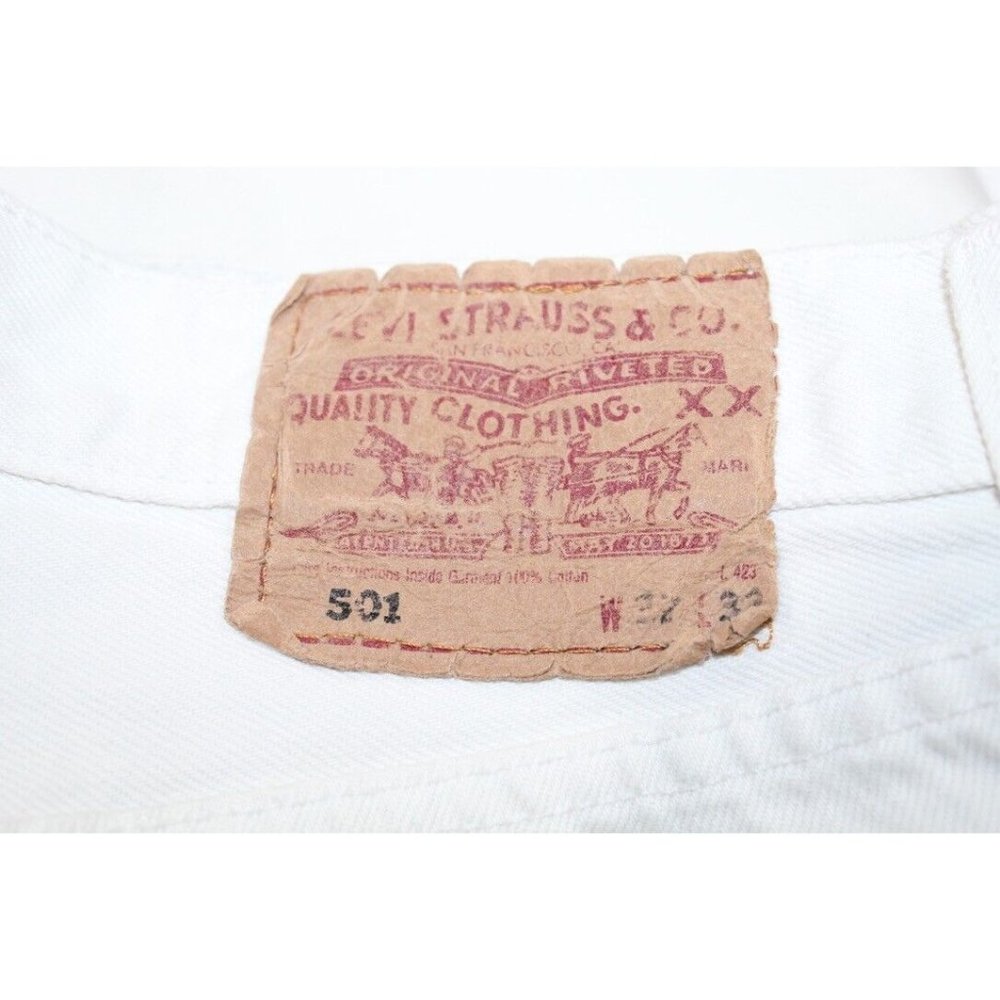 Vintage 90s Levis 501 USA Jeans 80s White Bleach Wash Worn Fray Raw Hem 32 x 27 - Picture 4 of 9